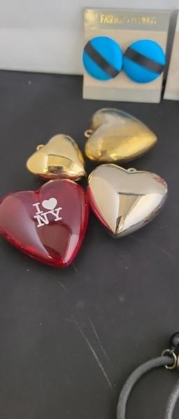 VINTAGE FASHION EARRINGS AND HEART PUFF PENDANTS