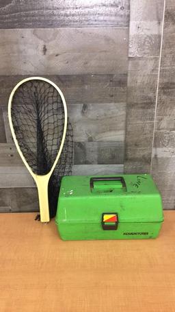 FISHING BOX, TACKLE, & FISHING NET