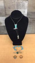 BOLO TIE & TURQUOISE COLORED STONE JEWELRY