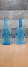2) VINTAGE AQUA BLUE GLASS VIOLIN BOTTLES