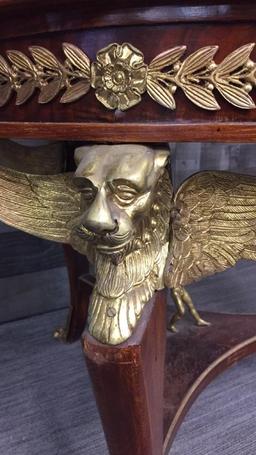 ANTIQUE MARBLE TOP, CLAW FOOT TABLE W WINGED LIONS