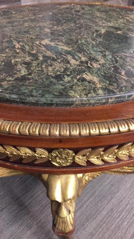 ANTIQUE MARBLE TOP, CLAW FOOT TABLE W WINGED LIONS