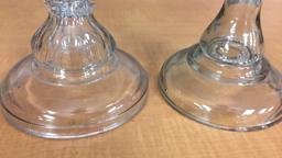 2) CLEAR GLASS OIL/KEROSENE LAMPS WITH CHIMNEYS