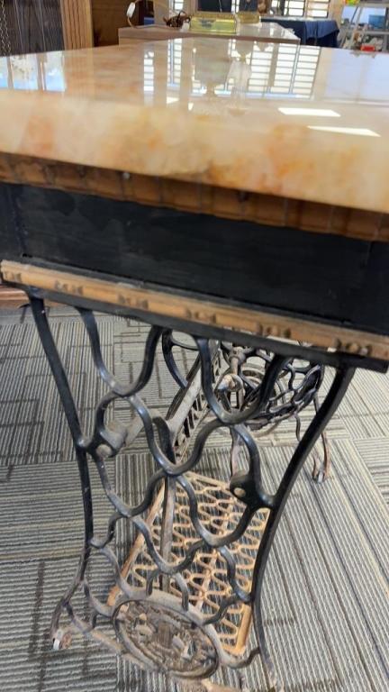 RETROFITTED SINGER SEWING MACHINE MARBLE TABLE TOP