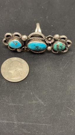 NATIVE AMERICAN SILVER & TURQUOISE RING. 15G