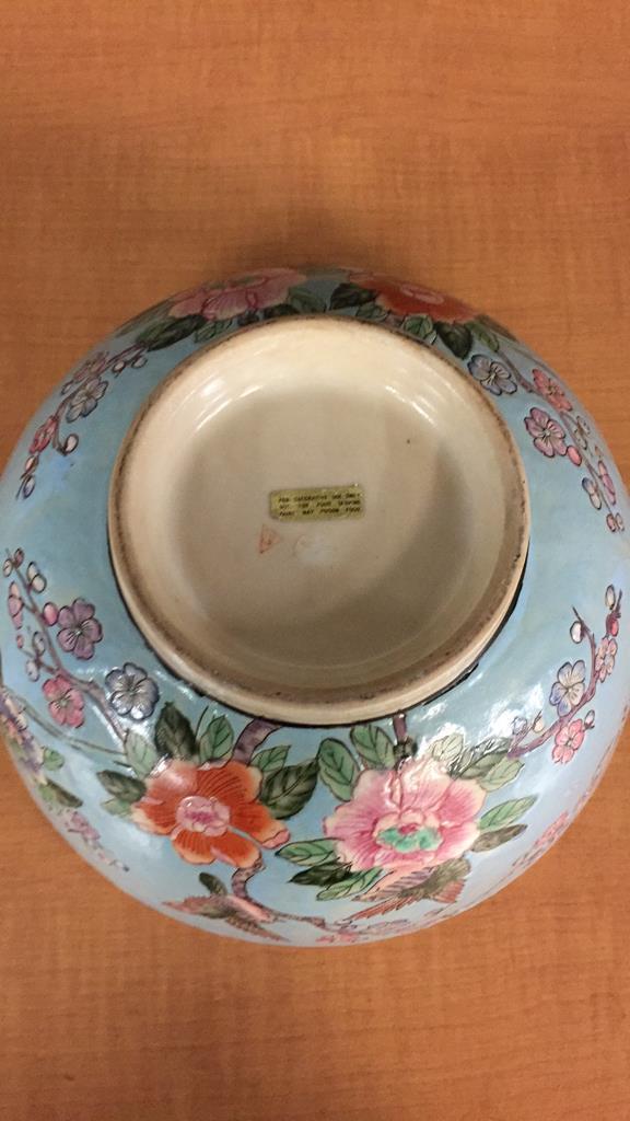 HAND PAINTED BLUE AND PINK CHINESE WEDDING BOWL