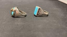 2 NATIVE AMERICAN DESIGN TURQUOISE RINGS 30G.