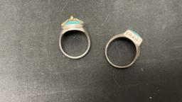 2 NATIVE AMERICAN DESIGN TURQUOISE RINGS 30G.
