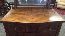 INLAID WOOD CHEST OF DRAWERS W MIRROR