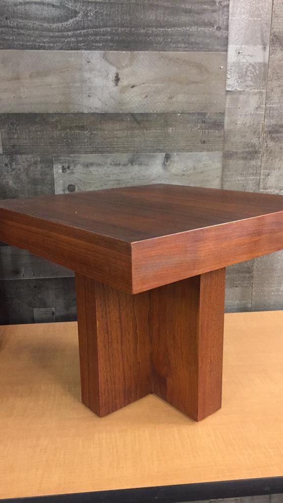 PAIR MILO BAUGHMAN STYLE WOOD CRUCIFORM END TABLES