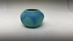 VAN BRIGGLE MING BLUE SMALL FLORAL VASE