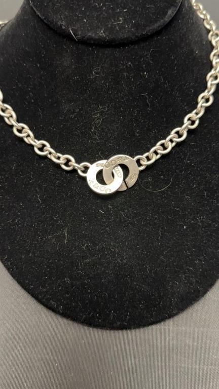 VINTAGE TIFFANY & CO DOUBLE RING NECKLACE 45G.