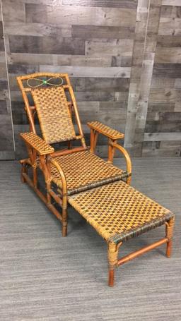 VICTORIAN COLONIAL BAMBOO & CANE STEAMER CHAIR