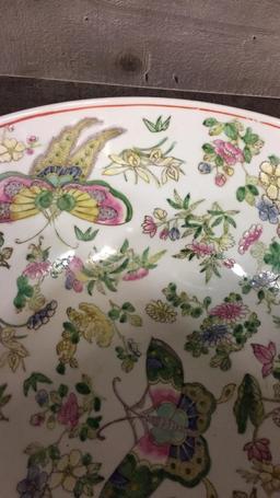 ANTIQUE CHINESE HANDPAINTED BUTTERFLY WEDDING BOWL