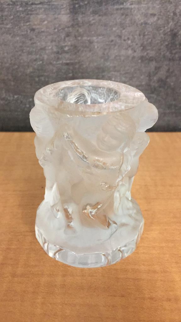 LALIQUE STYLE ART DECO FROSTED CHERUB VASE