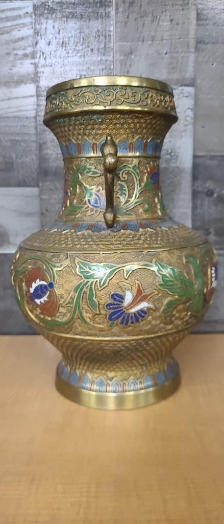 JAPANESE CHAMPLEVE DOUBLE HANDLE VASE