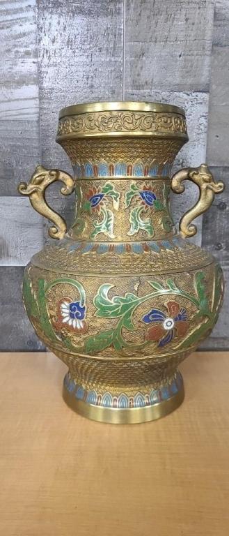 JAPANESE CHAMPLEVE DOUBLE HANDLE VASE