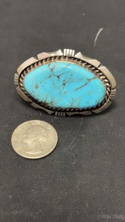 NATIVE AMERICAN TURUOISE & STERLING RING 35G.