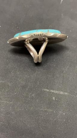 NATIVE AMERICAN TURUOISE & STERLING RING 35G.