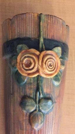 WELLER POTTERY WOOD ROSE WALL POCKET VASE