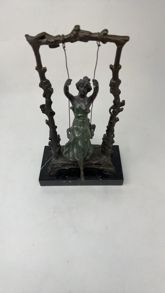 AUGUSTE MOREAU BRONZE "GIRL ON SWING" SCULPTURE