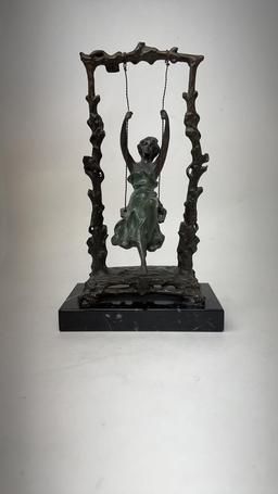 AUGUSTE MOREAU BRONZE "GIRL ON SWING" SCULPTURE