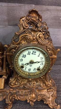 ANSONIA WOMAN READING FIGURAL BRONZE-TONE CLOCK