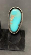 STERLING & TURQUOISE RING. 34G