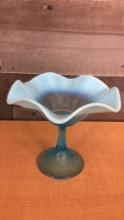 NORTHWOOD BLUE OPALESCENT HEART & FLOWERS COMPOTE