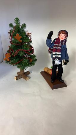 SIMPICH CHARACTER DOLL "BOY WITH YULE LOG" & TREE