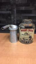 MOUNT CROSS COFFEE TIN & GALVANIZED OIL CAN