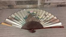 VINTAGE ASIAN BAMBOO PAINTED FOLDING FAN WALL ART