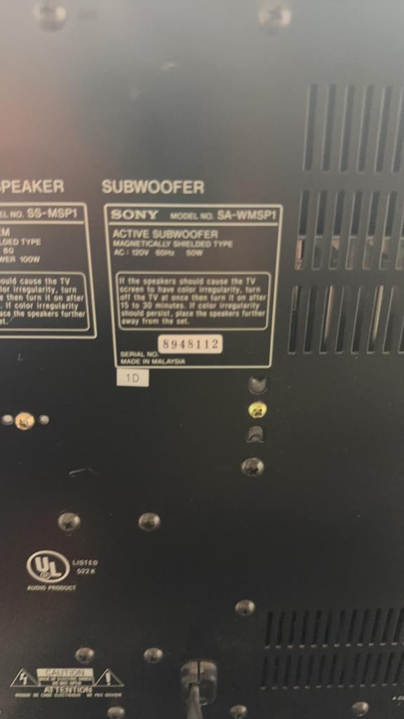 SONY SPEAKER SUBWOOFER            MODEL: SA-WMSP1