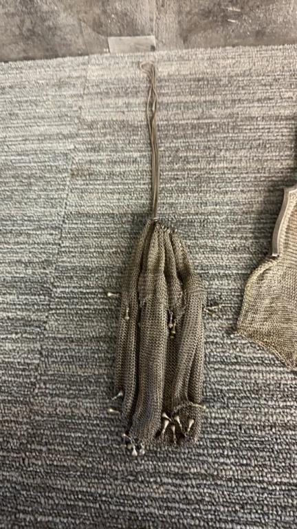 ANTIQUE WHITING & DAVIS CO MESH BAG & CINCH POUCH