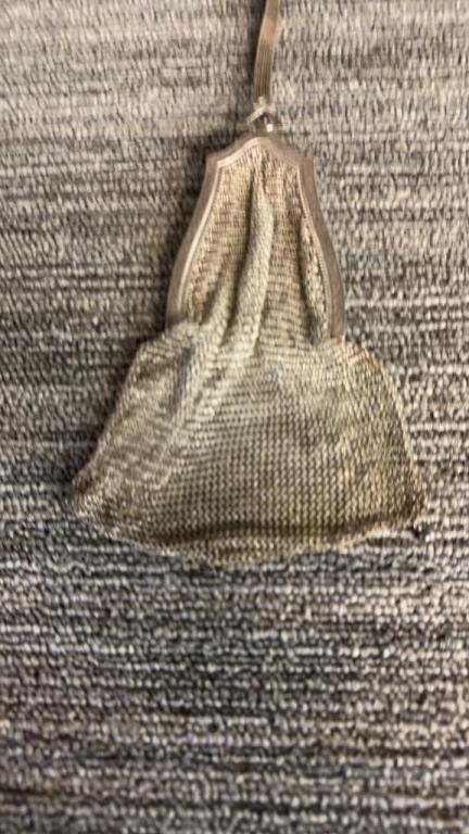 ANTIQUE WHITING & DAVIS CO MESH BAG & CINCH POUCH