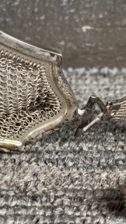 ANTIQUE WHITING & DAVIS CO MESH BAG & CINCH POUCH