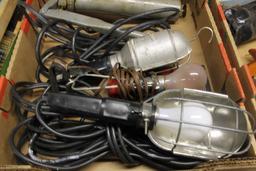 Group of Tools, Trouble Lights, Grease Guns, Staplers, Brushes, Brooms & More