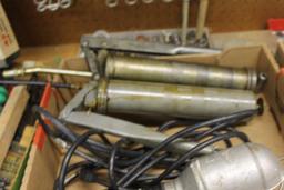 Group of Tools, Trouble Lights, Grease Guns, Staplers, Brushes, Brooms & More