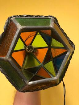 Stained Glass Hanging Lantern, 15" Tall, 9" Wide; No Electrical Plug (hardwire)