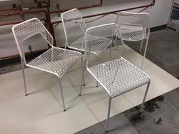 Set of 4, Blue Dot White Hot Mesh Metal Chairs, Open Stock