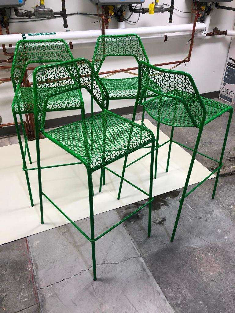 Set of 4, Blue Dot Hot Mesh Metal Barstools, Green, Open Stock