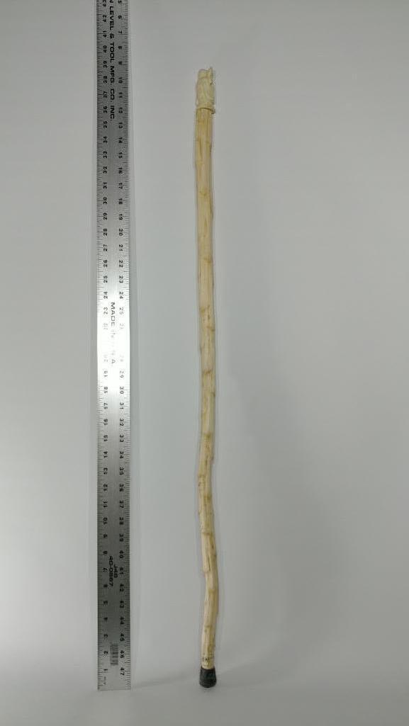 Figural Carved Tusk or Bone Asian Man with Bird Cane