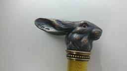 Splendid Figural Rabbt L-Shaped Cane with Mixed Metal Collar - Very Unusual and Nice Looking Cane