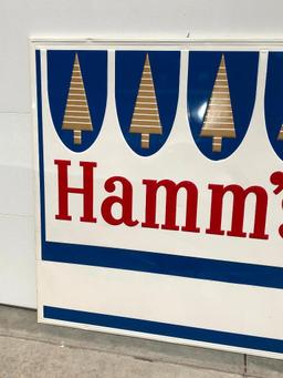 Hamm's Beer NOS Embossed Tin Sign Over Wood Frame Circa 1965 w/ Blank Name Plate