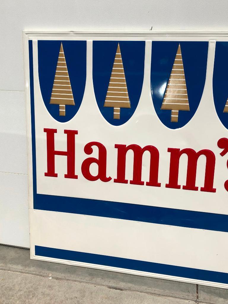Hamm's Beer NOS Embossed Tin Sign Over Wood Frame Circa 1965 w/ Blank Name Plate