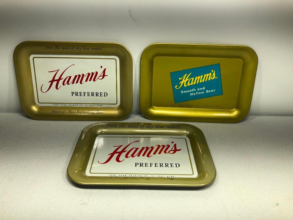 Lot of 3 Hamm's Preferred Beer Tip Trays, Metal, Smooth &Mellow