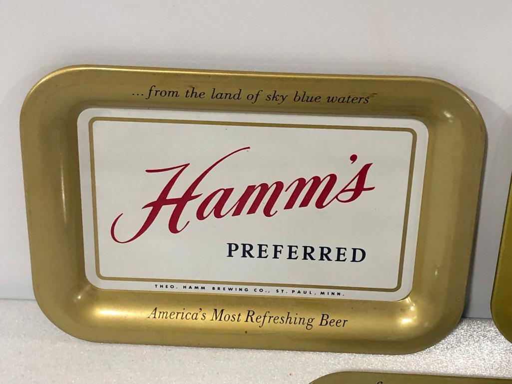 Lot of 3 Hamm's Preferred Beer Tip Trays, Metal, Smooth &Mellow