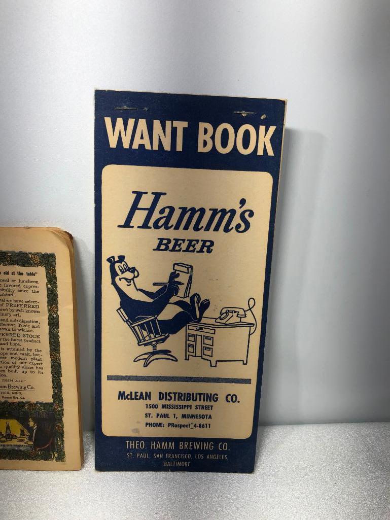 Lot of 4 Hamm's Beer Ephemera Items, (2) Want Books, 1914 Hamm's Preferred Recipe Book