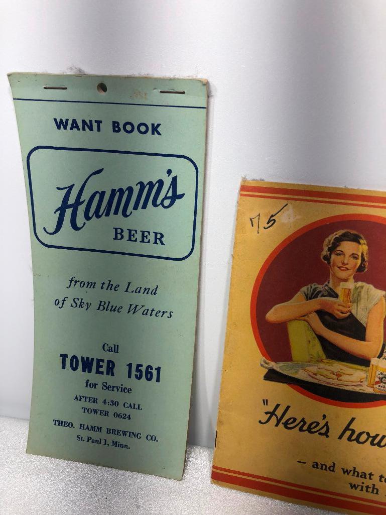 Lot of 4 Hamm's Beer Ephemera Items, (2) Want Books, 1914 Hamm's Preferred Recipe Book