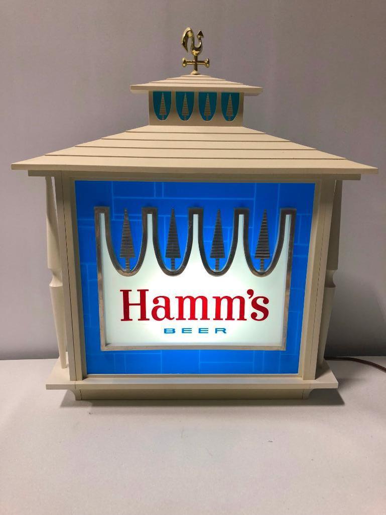 Lighted Hamm's Beer Sign w/ Rooster Weathervane Topper